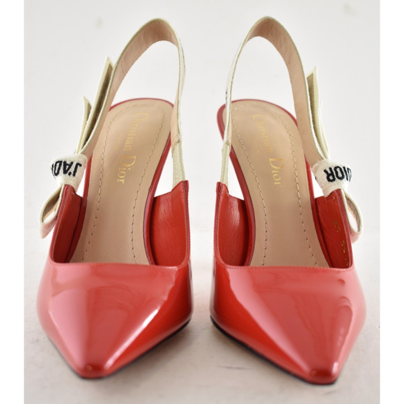 Dior J'adior Red Patent White Black Ribbon Logo Slingback Pump Sandal Heel 36 - Picture 6 of 13